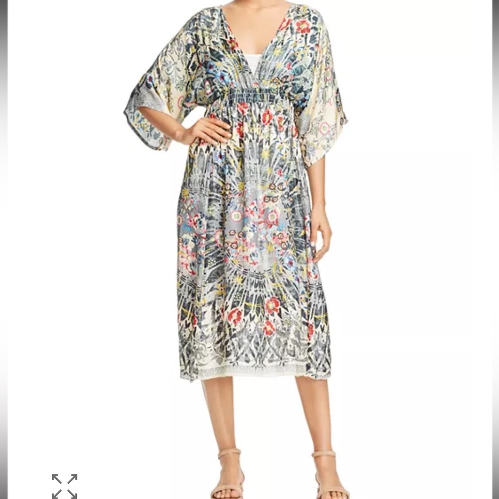 Johnny Was Cream Maxi Dress with Blue and Red Floral Print